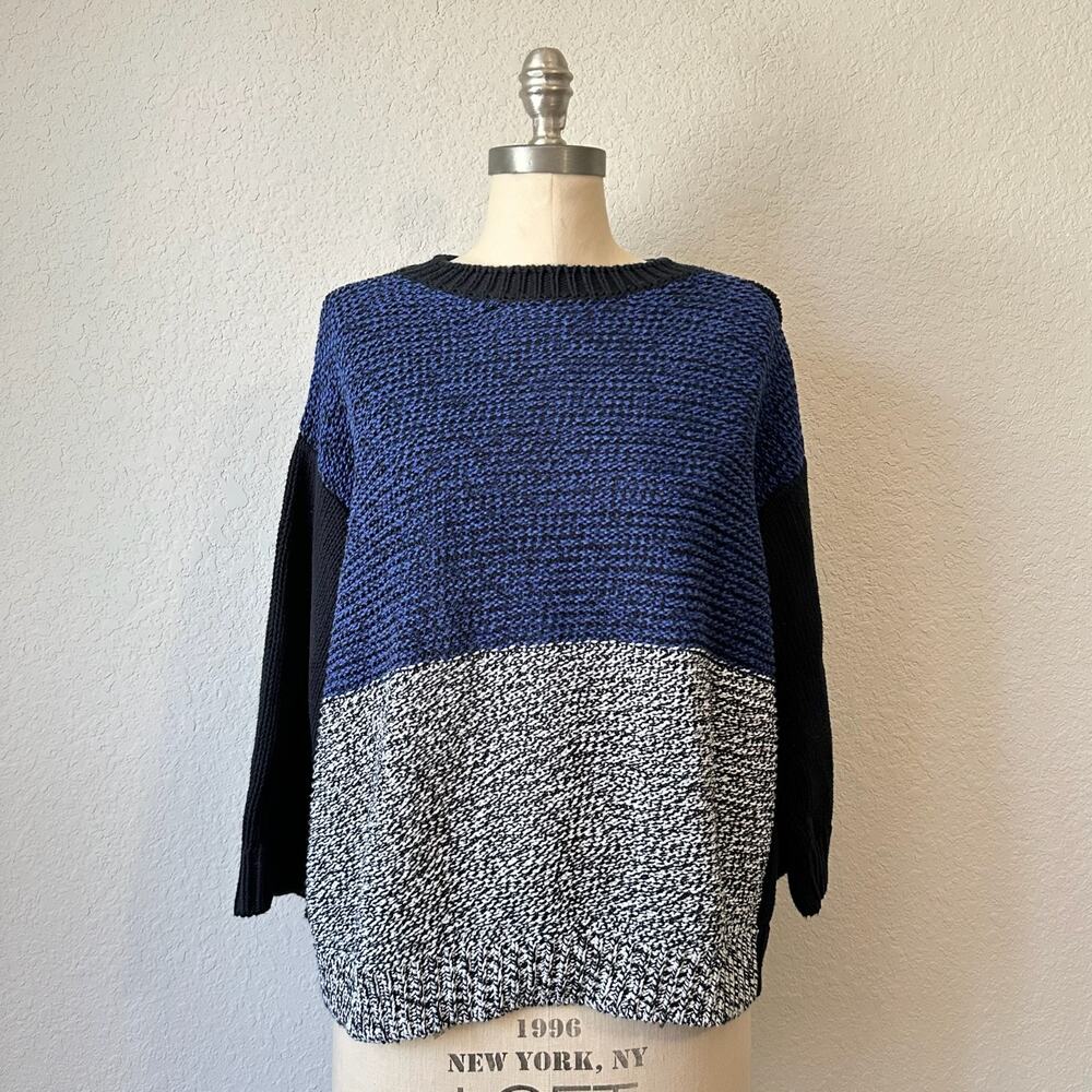 STELLA MCCARTNEY Sweater Blue Colorblock Textured Knit Button Back